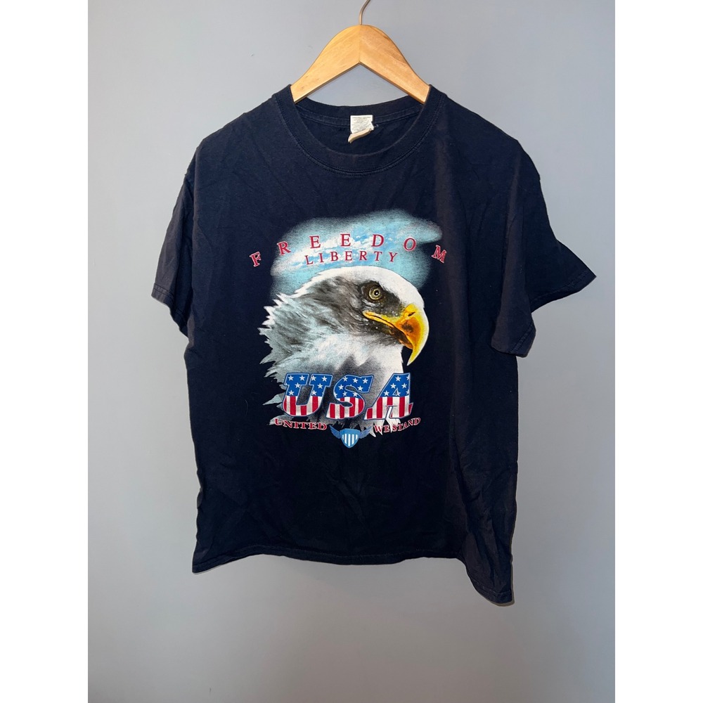 Gildan Heavy Cotton Black USA Freedom Liberty Bald Eagle Graphic T-Shirt Large